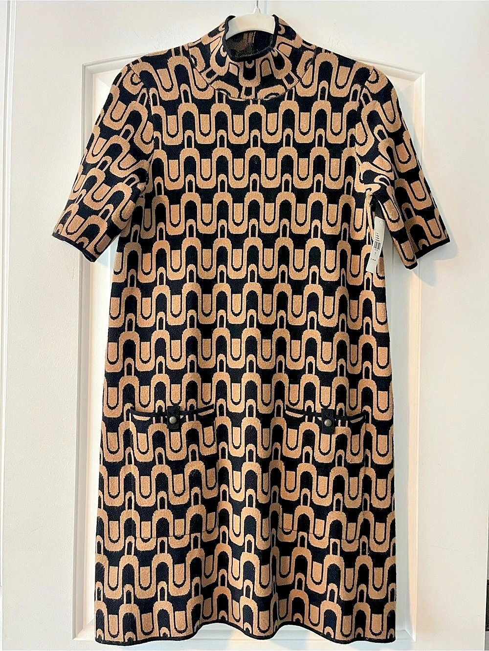 Anthropologie Maeve Geometric Mini Dress in Black & Brown Size Small NWT